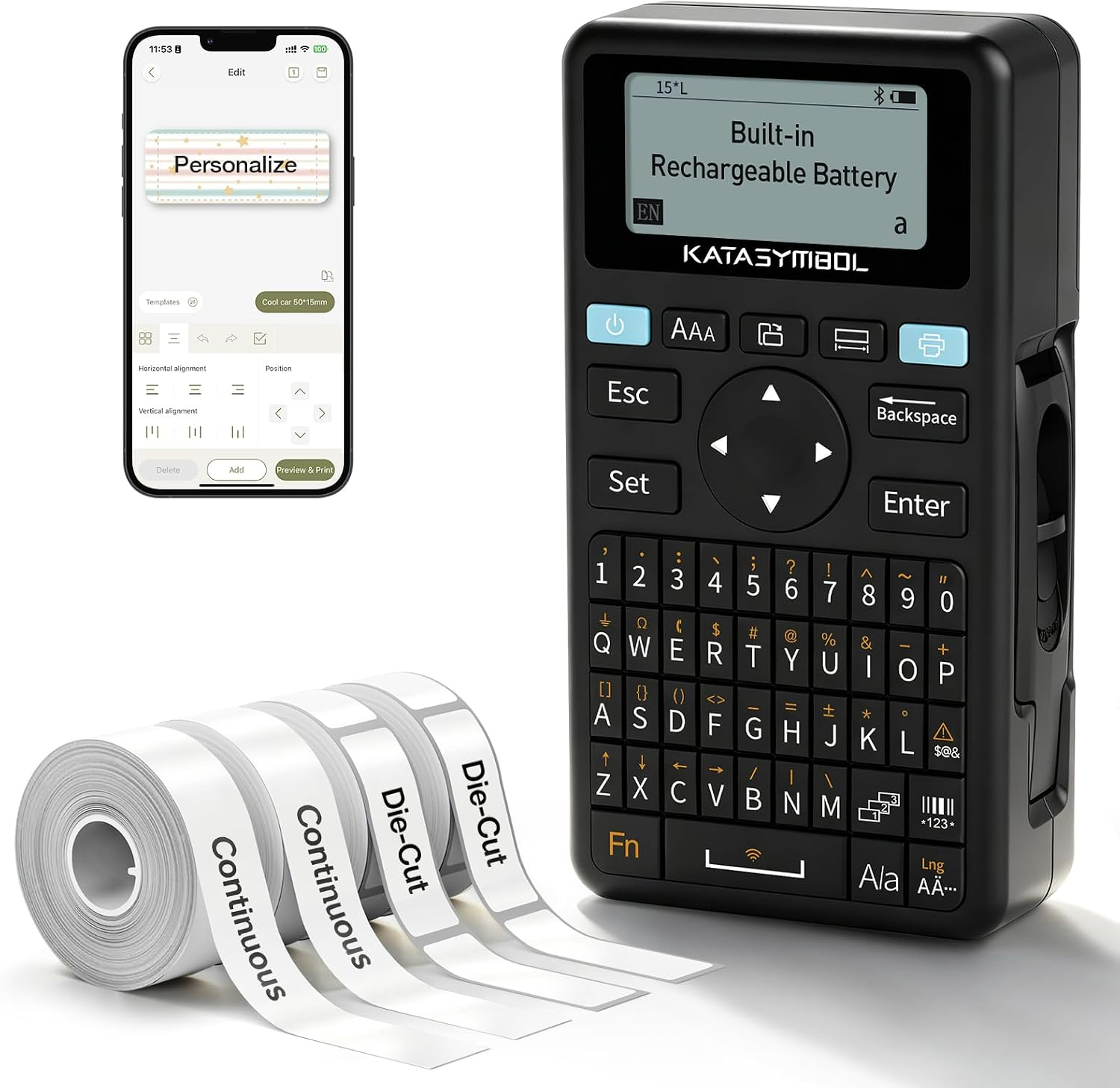 Bluetooth Label Maker with 4 Tape Rolls — Rechargeable
