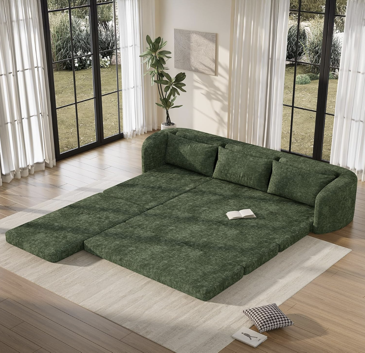 6-in-1 Convertible Folding Sofa Bed — Futon Sectional Couch, Green