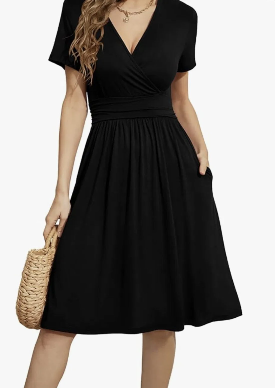 WEACZZY Women's Summer Short Sleeve V-Neck Party Dress with Pockets