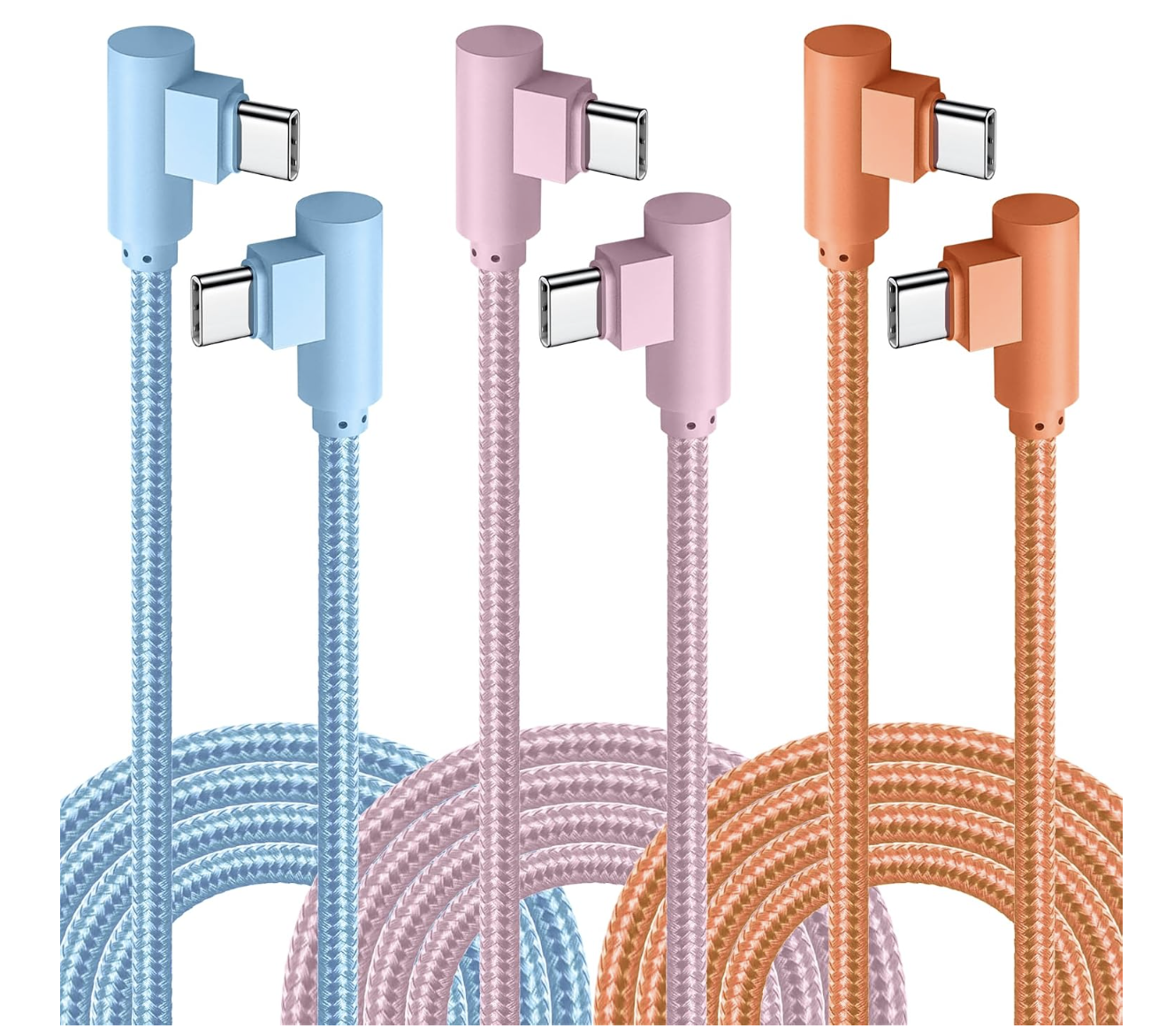 USB C Cable 10FT 60W Fast Charging 90 Degree — 3-Pack
