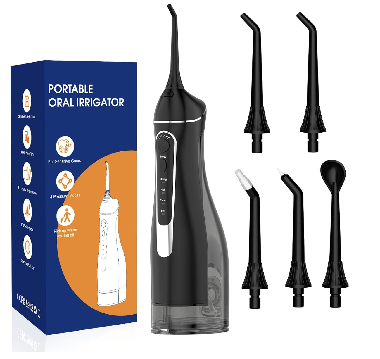 Portable Water Flosser, Oral Irrigator with 4 Modes & 5 Jet Tips, IPX7