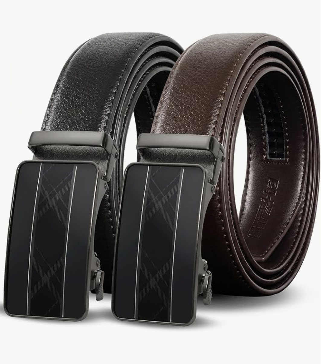 2 Pack Leather Ratchet Dress Belts with Automatic Buckle