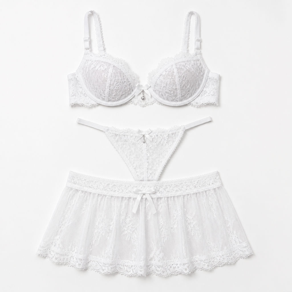 Lace Lingerie Set with Sheer Mini Skirt