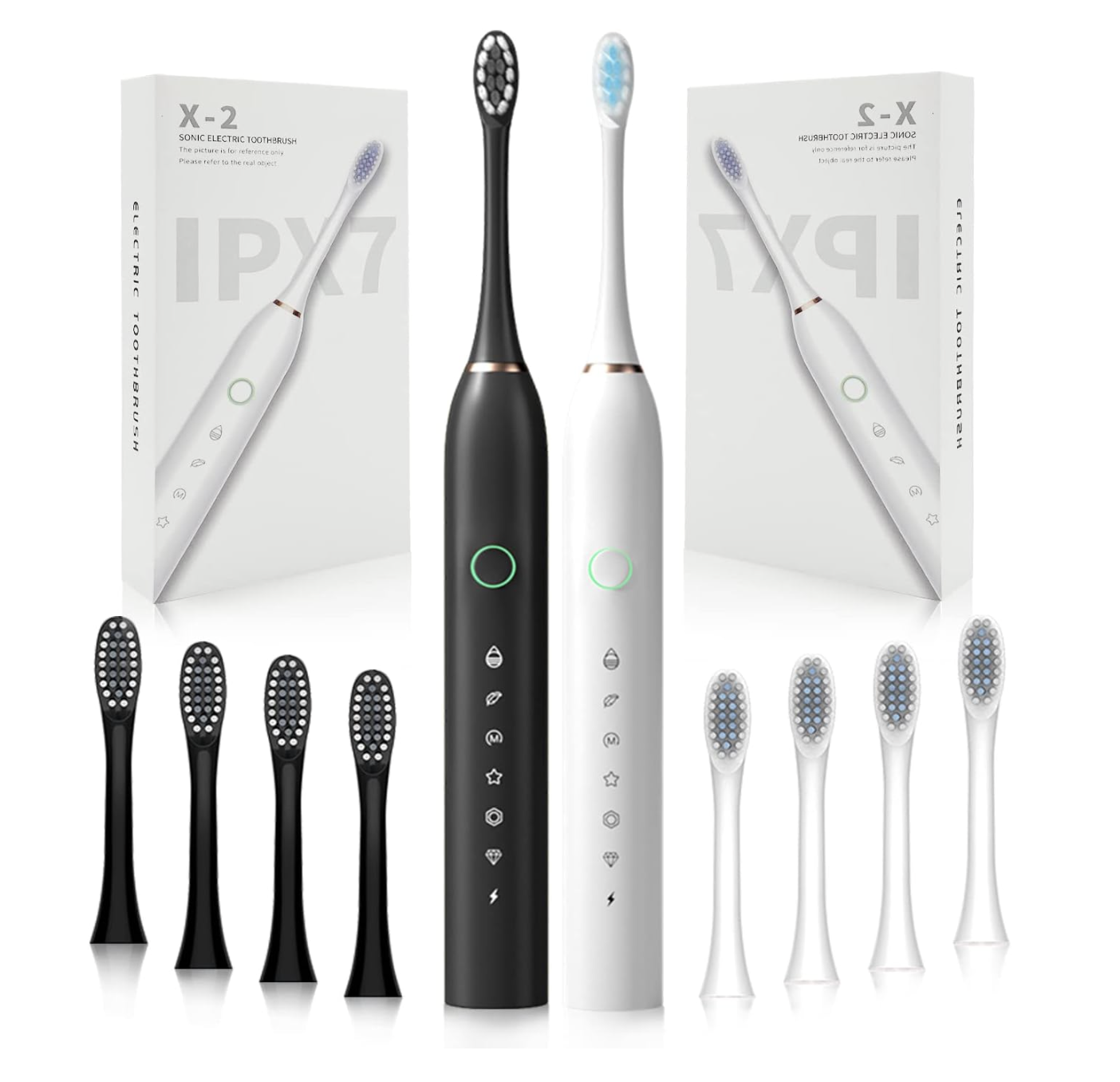 2 Pack Rechargeable Electric Toothbrushes with 8 Brush Heads, 6 Modes