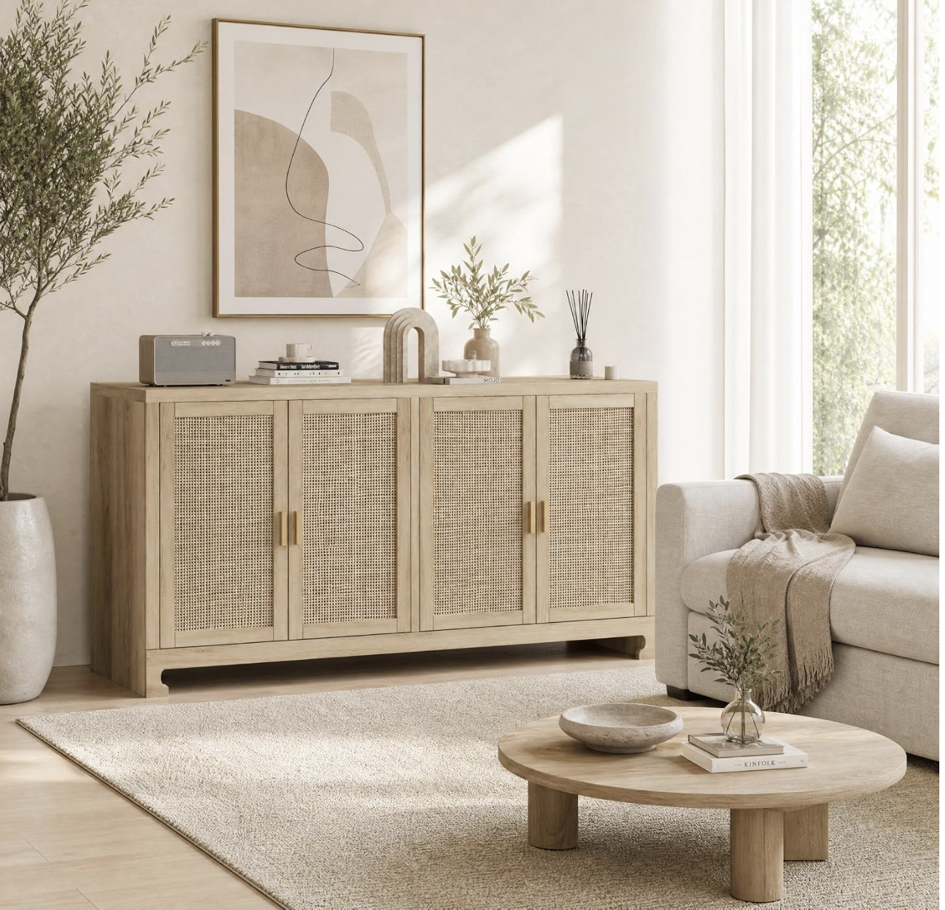 60" Rattan Buffet Cabinet / TV Stand with 4 Doors