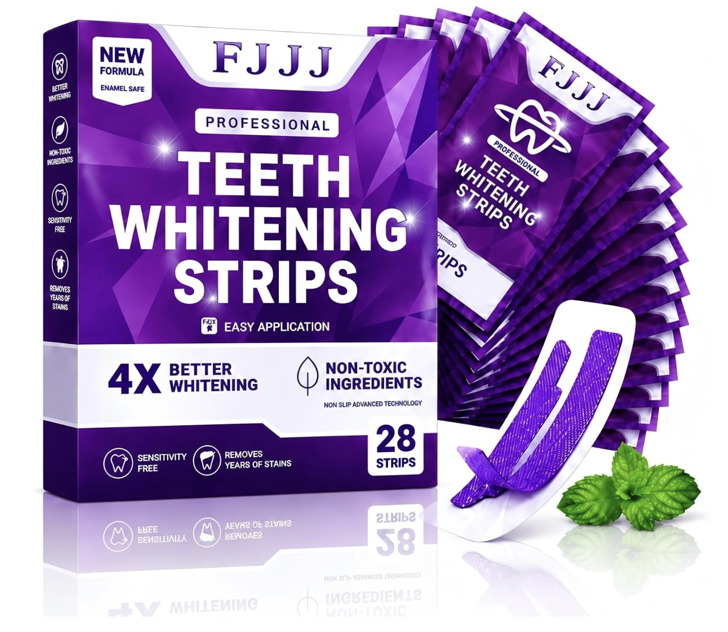 Purple Teeth Whitening Strips, 28 Strips — Stain Reduction & Natural Shine