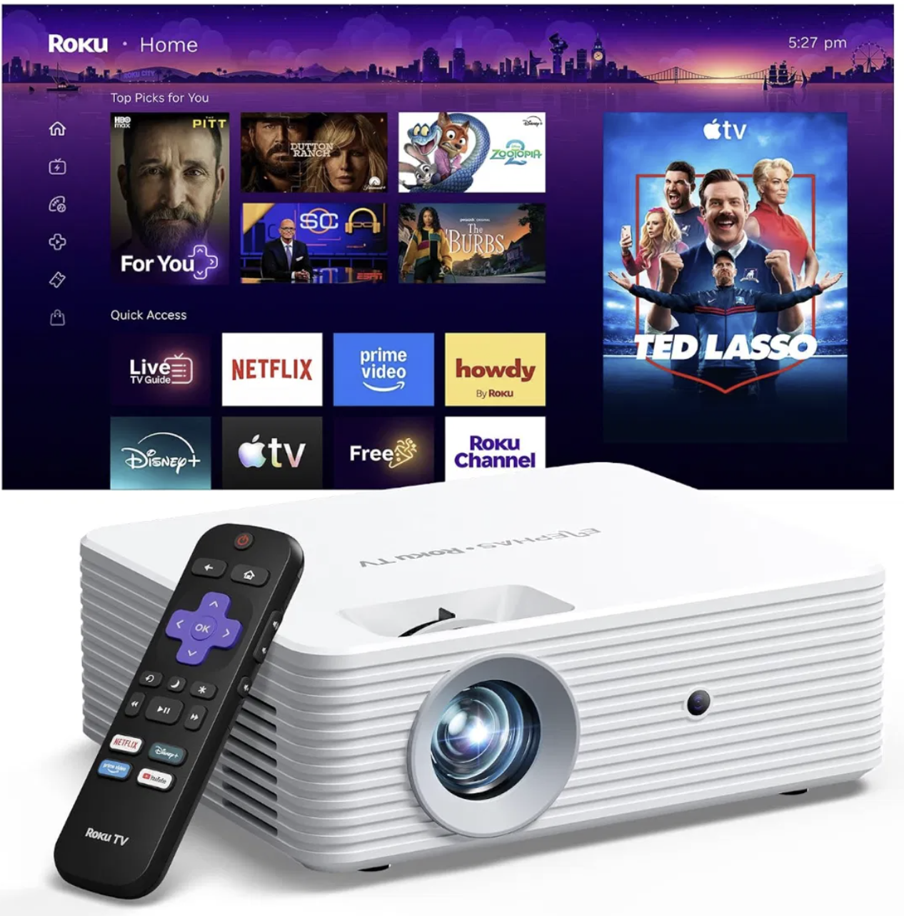 Roku TV Smart Projector with Wi-Fi and Bluetooth