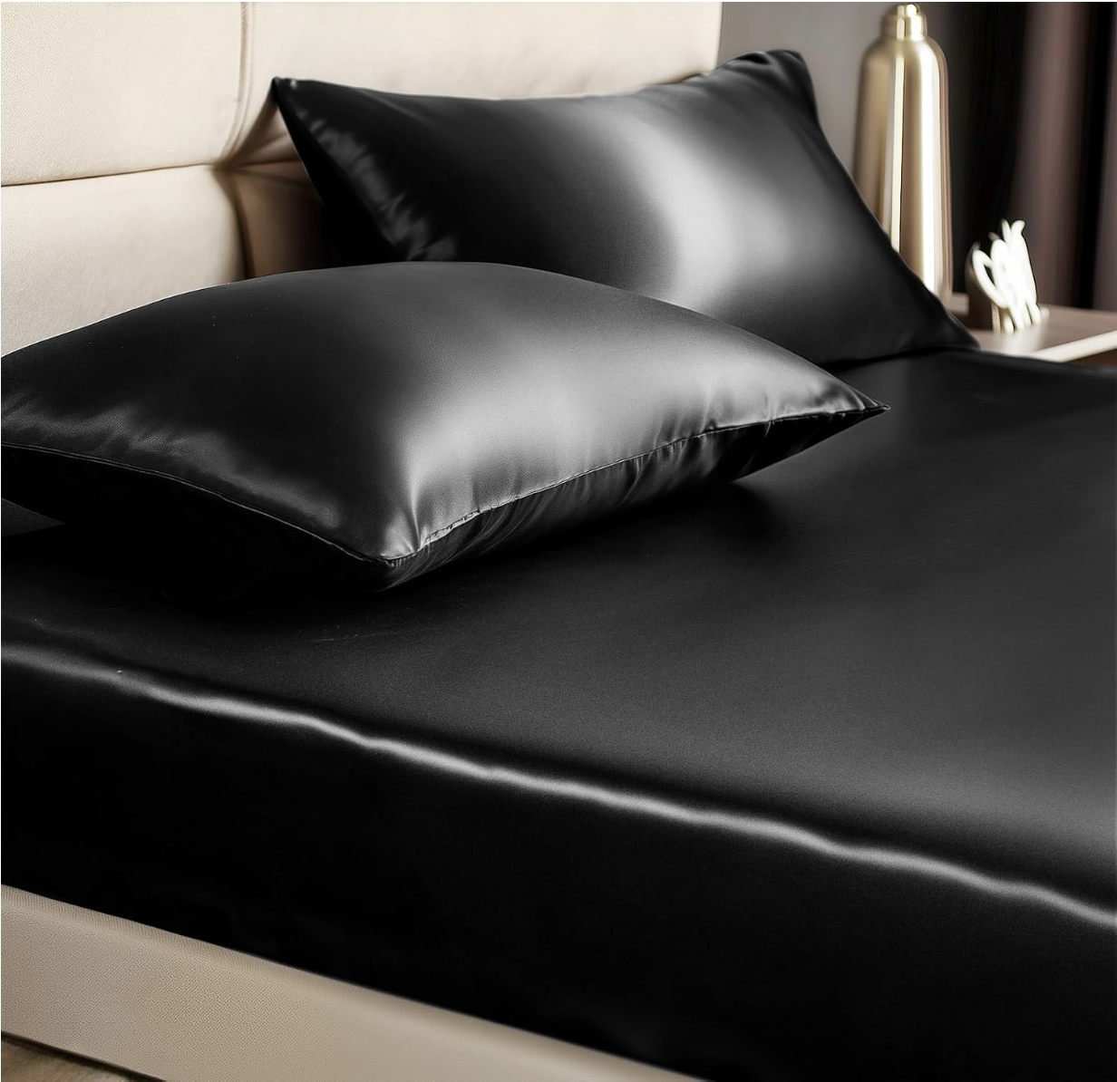 Queen Fitted Sheet & Pillowcases Set, Black, 3 Pieces