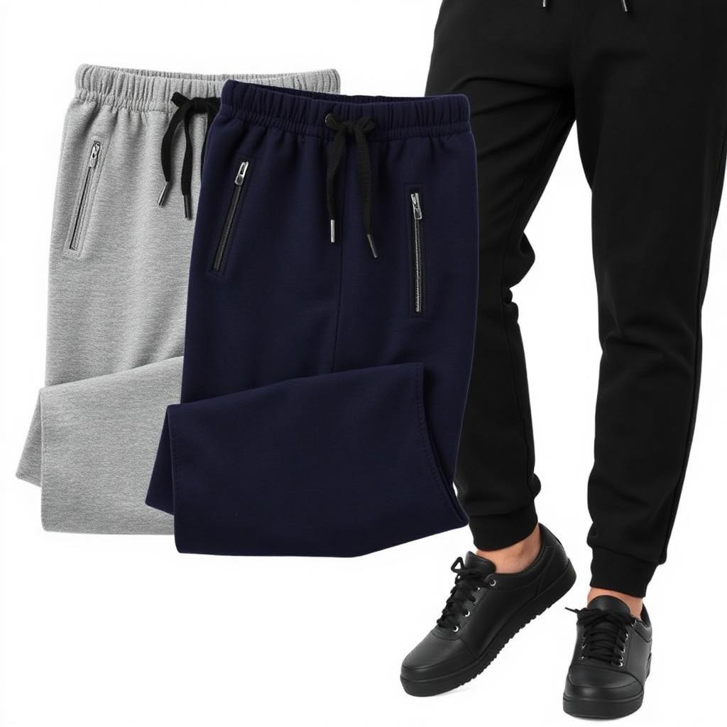 3-Pack Mens Fleece Joggers with Zipper Pockets, Athletic Gym Sweatpants